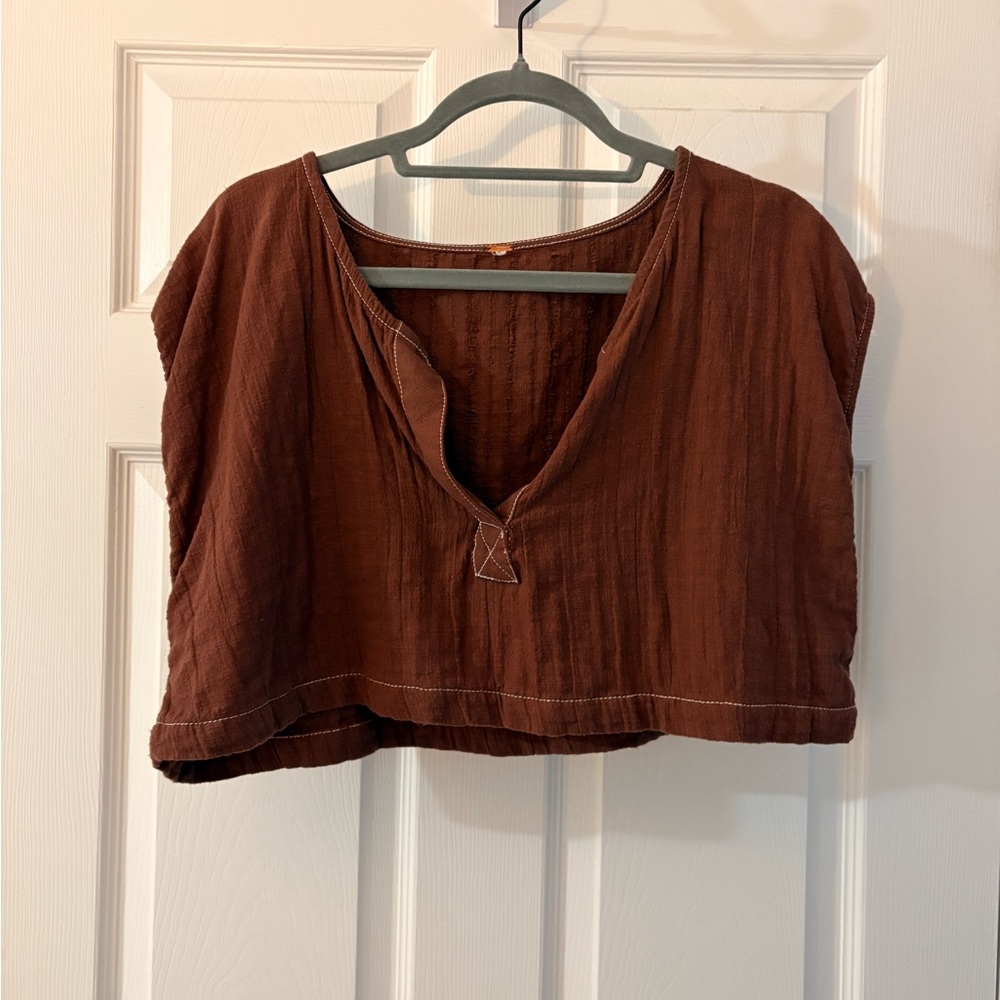 Free People Brown Sleeveless Crop Blouse